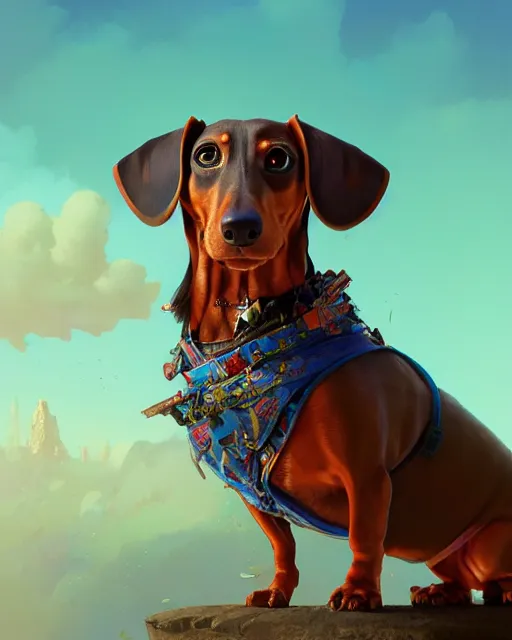 Prompt: highly detailed surreal vfx portrait of a nowpunk dachshund, stephen bliss, unreal engine, greg rutkowski, loish, rhads, beeple, makoto shinkai and lois van baarle, ilya kuvshinov, rossdraws, tom bagshaw, alphonse mucha, global illumination, detailed and intricate environment