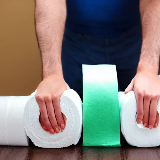 Image similar to a stock photo of a man holding too many rolls of toilet paper