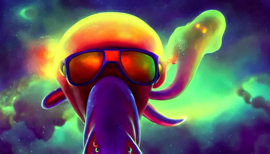 anthropomorphic squid wearing sunglasses floating in a | Stable ...