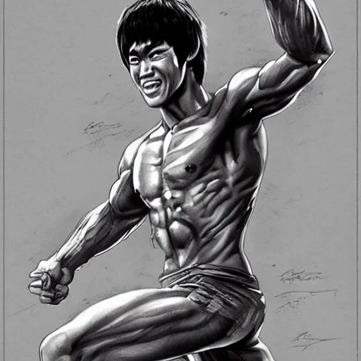 Image similar to bruce lee as the greek god of lightning, highly detailed, by artgerm and greg rutkowski