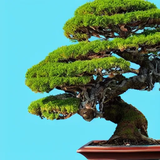 Image similar to a city on top of a bonsai tree, realistic