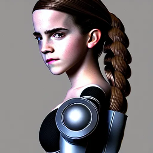 Image similar to young lady cyborg like emma watson, bioorganic concept, beautiful face, full body,