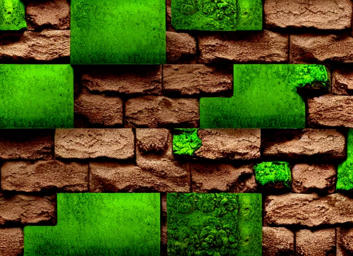 Prompt: texture, brown brick with moss, tileable, ancient, fantasy, elven