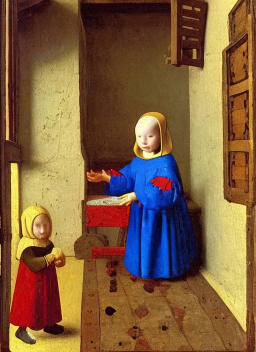 Image similar to children toys, medieval painting by jan van eyck, johannes vermeer, florence