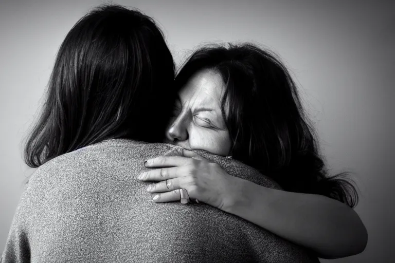 Image similar to a full shot of a woman hugging herself