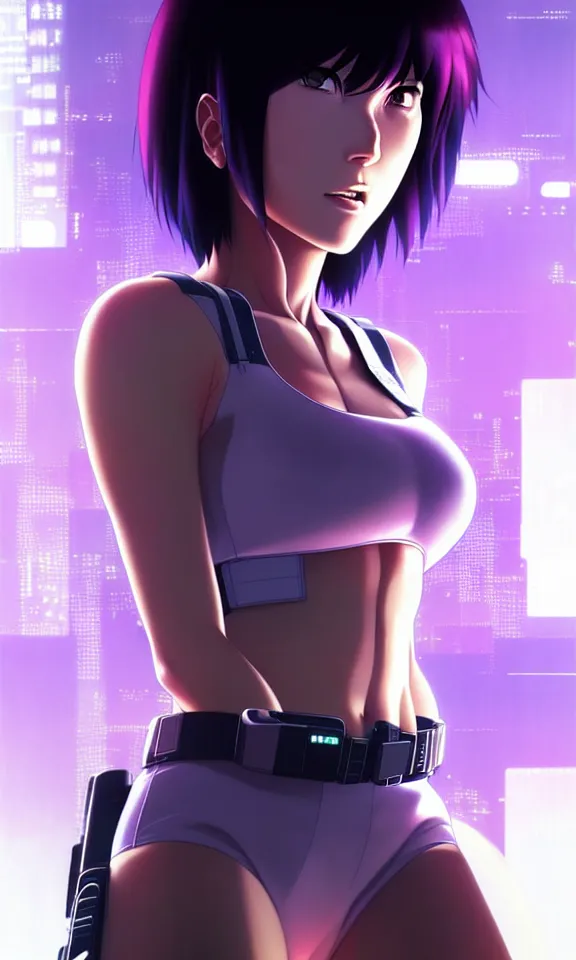 Image similar to a fullbody portrait of motoko kusanagi the major ghost in the shell : : stand alone complex, under repairs, maintenance : : by ilya kuvshinov, rossdraws, artgerm, sola digital arts, anti aliasing, raytracing : :