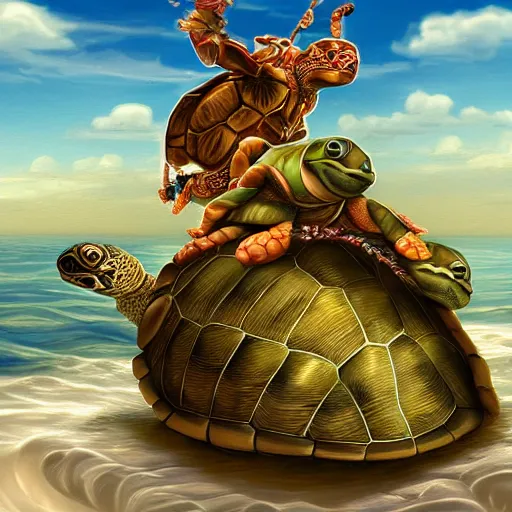 Prompt: the god of turtles riding a turtle, 4 k