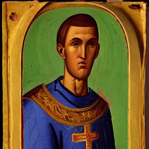 Image similar to A 11th century Italo-Byzantine oil painting of Jerma985, portrait of Jerma985, grainy, realistic, very realistic, hyperrealistic, highly detailed, very detailed, extremely detailed, very neat, very epic, very cool, detailed, trending on artstation