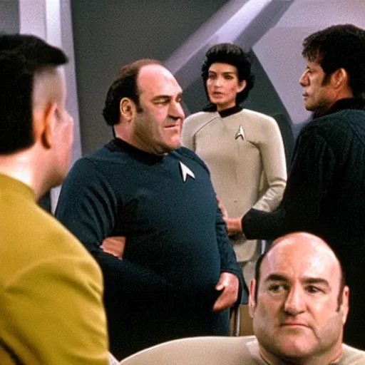 Prompt: james Gandolfini on the set of star trek the next generation photo