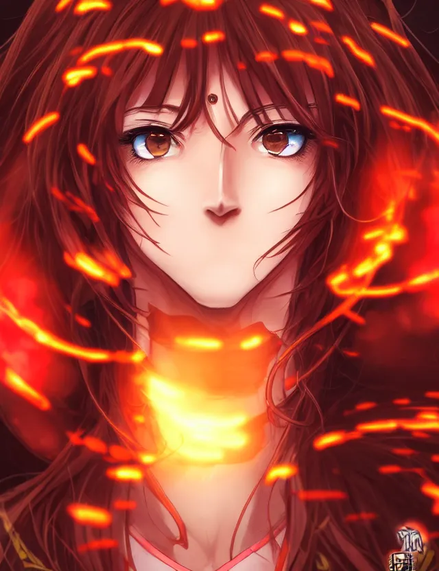 Image similar to a detailed manga portrait of a beautiful brown haired woman in a military uniform glowing with swirling red energy, trending on artstation, digital art, 4 k resolution, detailed, high quality, sharp focus, hq artwork, coherent, insane detail, character portrait