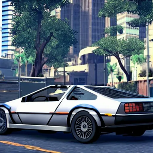 Prompt: delorean in grand theft auto 5