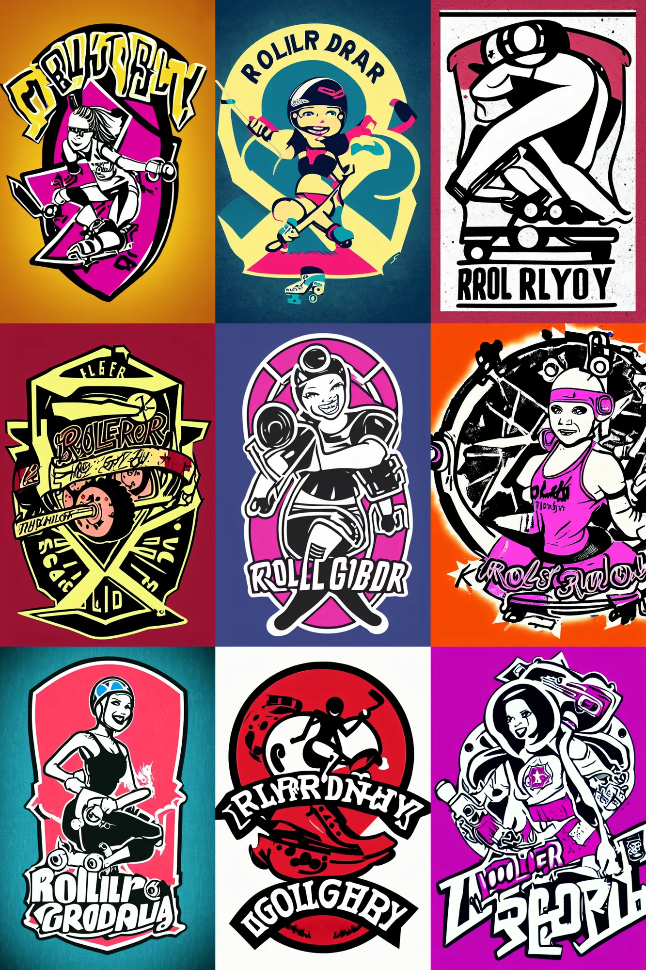 Prompt: logo of roller derby girl illustration by Keith Watson