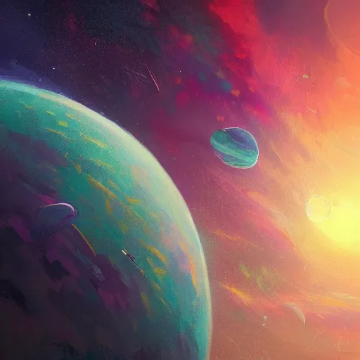 Prompt: a detailed painting of a marble - like earth - like planet floating in space in a sea of colorful sea of stars, by alena aenami, petros afshar and greg rutkowski trending on artstation, deviantart, planet, clouds, earth, exoplanet, stars, interstellar, hubble