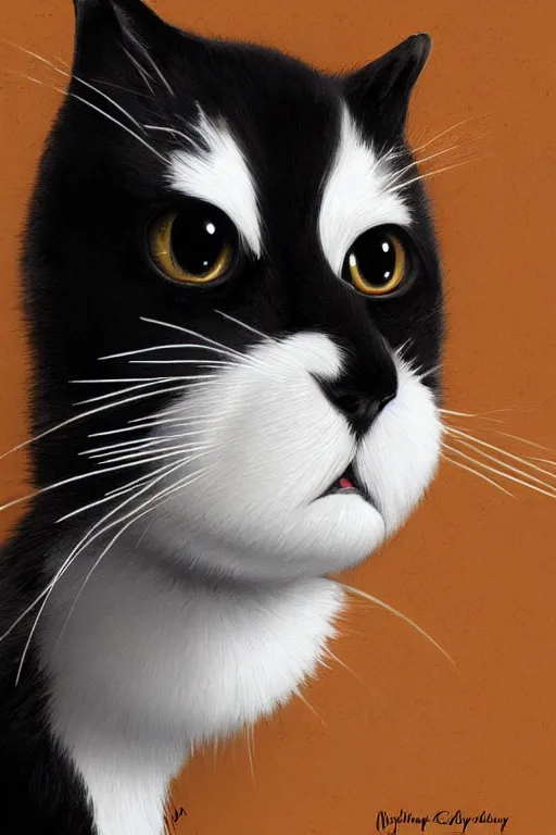 Image similar to cute anthropomorphic Of a tuxedo cat, portrait, South Park art, cg society