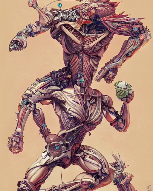 Image similar to pixel art of human muscular anatomy and cyborg hybrid by peter mohrbacher, by katsuya terada, by paul pope, by roger dean