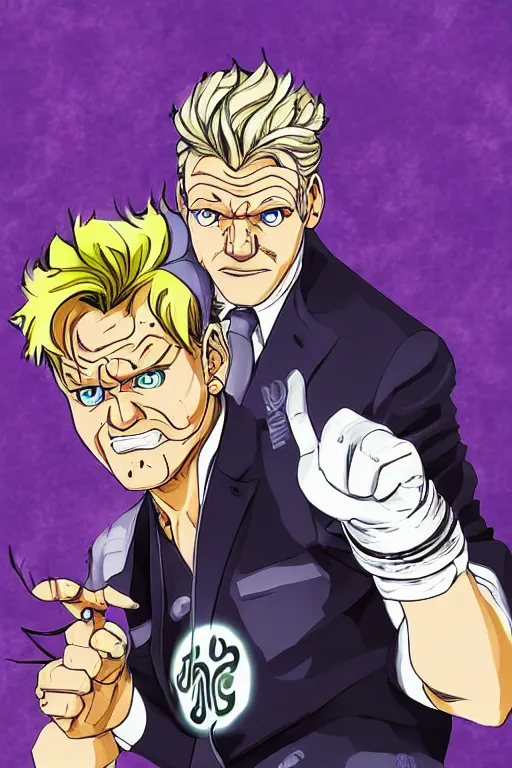 Prompt: Gordon Ramsay as a Jojo's Bizarre Adventure character, digital art by Hirohiko Araki