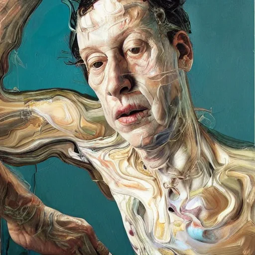 Image similar to high quality high detail painting by lucian freud and jenny saville, hd, trending on pinterest, turquoise