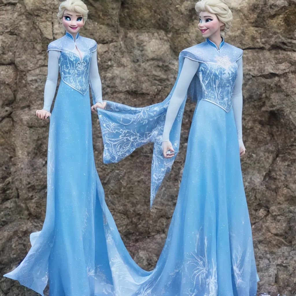 Image similar to elsa is wearing a cheongsam, frozen, disney style, full body.