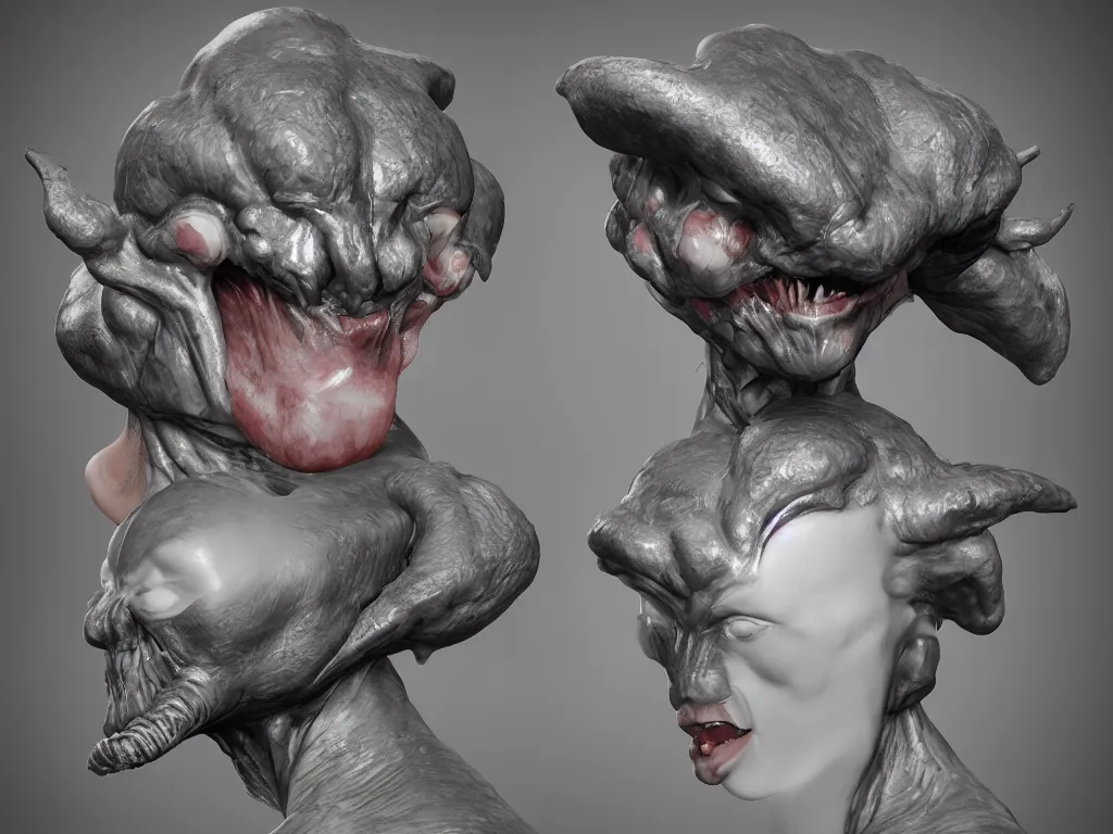 Image similar to barnacle, muscular, chiroptera head, chiroptera ears, chiroptera nose, barnacle, artstation, cgsociety, zbrush, no background