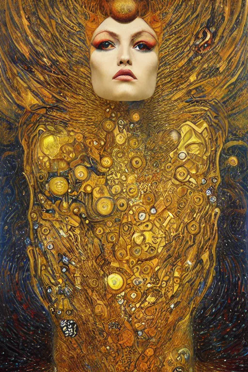Image similar to Divine Chaos Engine by Karol Bak, Jean Deville, Gustav Klimt, and Vincent Van Gogh, visionary fractal structures, spirals