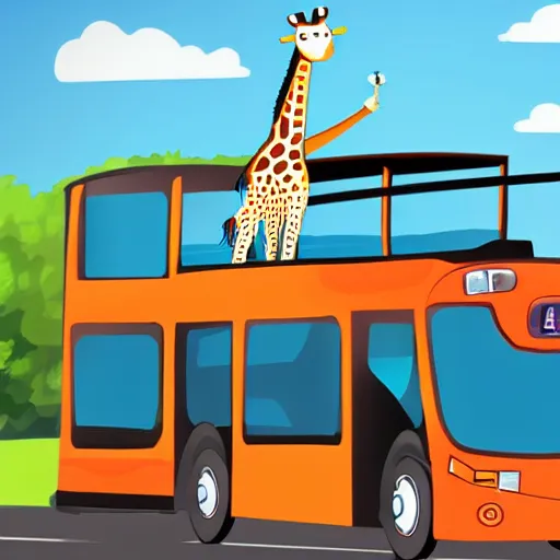 Prompt: giraffe driving a bus