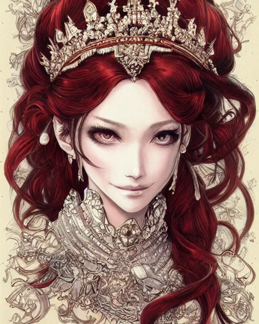 Image similar to portrait of a queen, elegant, beautiful, mesmerizing, concept art, fancy clothing, highly detailed, artstation, behance, deviantart, trending, ayami kojima, shinichi sakamoto, kaoru mori