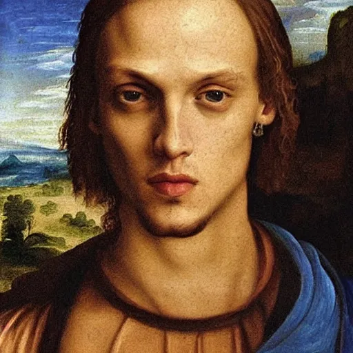 Image similar to renaissance painting of jamie campbell bower, detailed