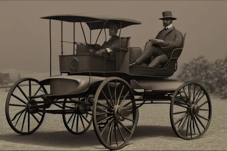 Image similar to still photo of the invention of the first car by karl benz in 1 8 9 3, highly detailed, photorealistic shot, bright studio setting, studio lighting, crisp quality and light reflections, unreal engine 5 quality render