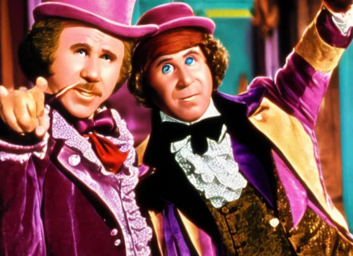 Image similar to film still of Will Ferrell as Willy Wonka in Willy Wonka and the Chocolate Factory 1971