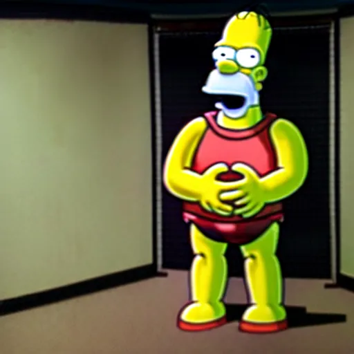 Prompt: homer simpson as an animatronic left in an abandoned warehouse