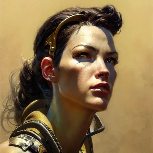 Image similar to highly detailed portrait of a fallout 5 female protagonist. d & d. art by donato giancola, eugene delacroix, ruan jia, carl larsson, peter mohrbacher. trending on artstation, intricate details, energetic composition, golden ratio, concept art, illustration, elegant art, global illumination