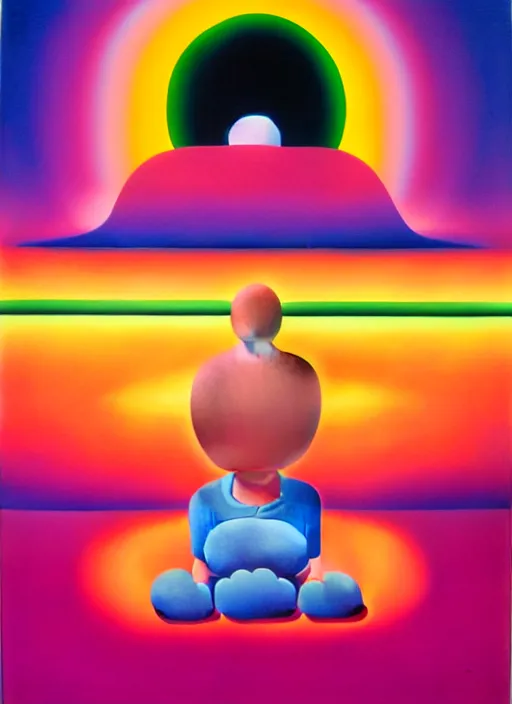 Prompt: meditation by shusei nagaoka, kaws, david rudnick, airbrush on canvas, pastell colours, cell shaded, 8 k