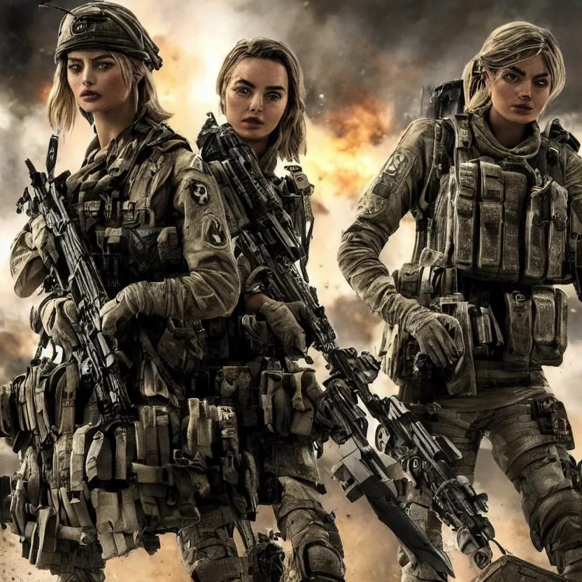 Prompt: ana de armas and margot robbie as a Call of Duty Modern warfare character highly detailed war torn environment epic pose