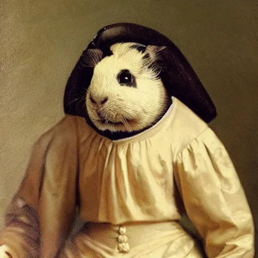 Image similar to a guinea pig dressed as chopin, 1 9 th century oil painting