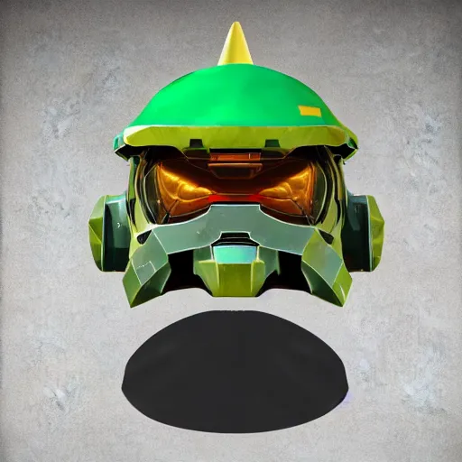 Image similar to master chief in a party hat, realistic, 4k, ultra detailed