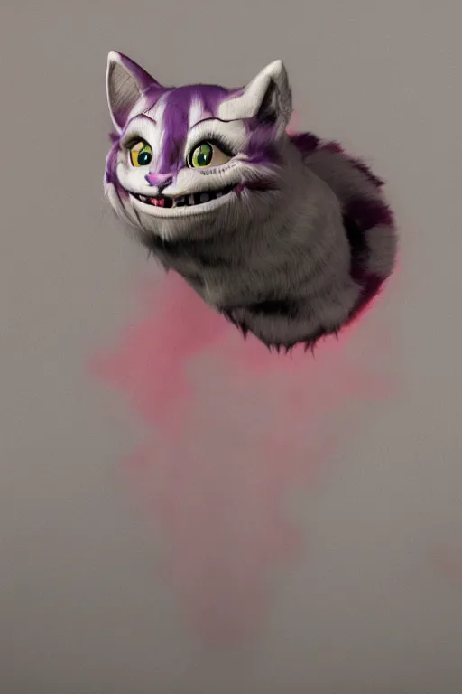 Image similar to cheshire cat vanishing vfx, burning vfx, vanishing vfx, made with blender, highly detailed, artstation, volumetric lighting, concept