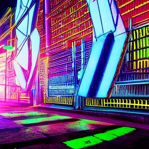 Image similar to ndebele cyberpunk city of the future, close up street scene, ndebele neon lights, high definition, detailed, futuristic, night scene, realistic