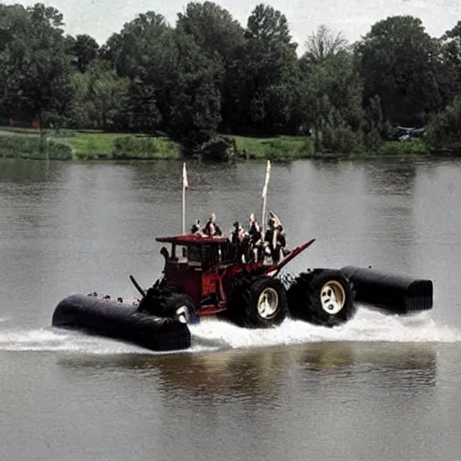 Prompt: Washington crosses the Delaware in a monster truck