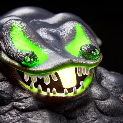 Image similar to realistic miniature of bioluminescent toothless on a studio shot, 1 0 0 mm, hyper realism, detailed, high definition, smooth, sharp focus