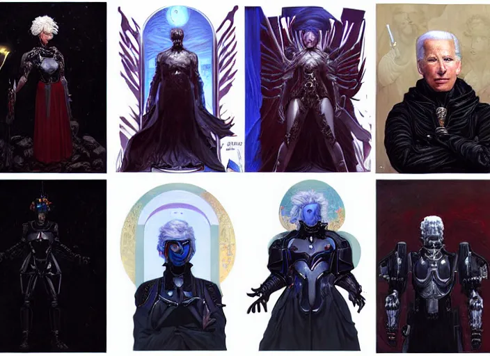 Image similar to portrait of joe biden goth cyborg with white hair in warhammer armor, art by ( ( ( kuvshinov ilya ) ) ) and wayne barlowe and gustav klimt and artgerm and wlop and william - adolphe bouguereau