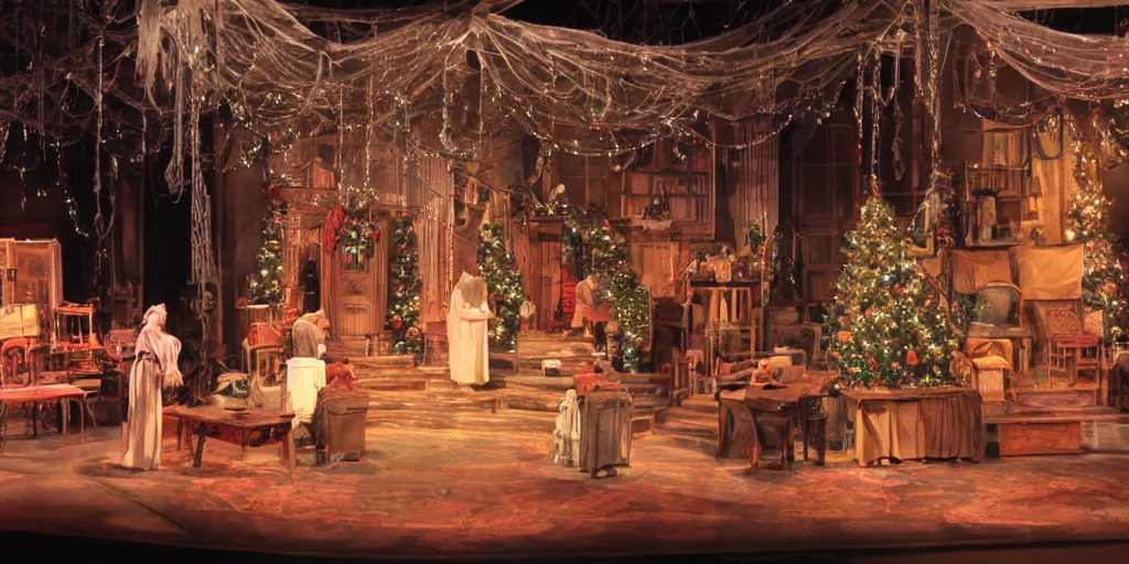 Image similar to set design stage design for a christmas carol