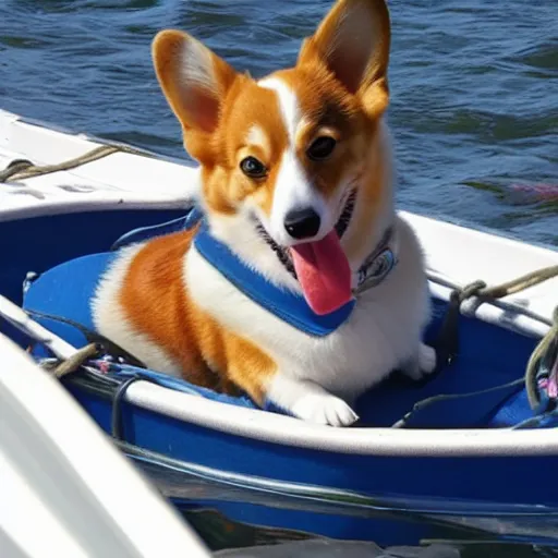 Image similar to corgi captain sailing a boat regatta