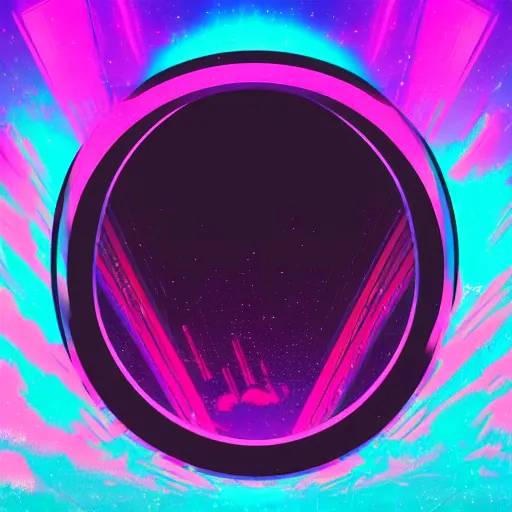 Image similar to A window to space in a synthwave style, digital art