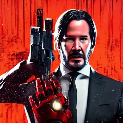 Image similar to John Wick in an Iron Man suit