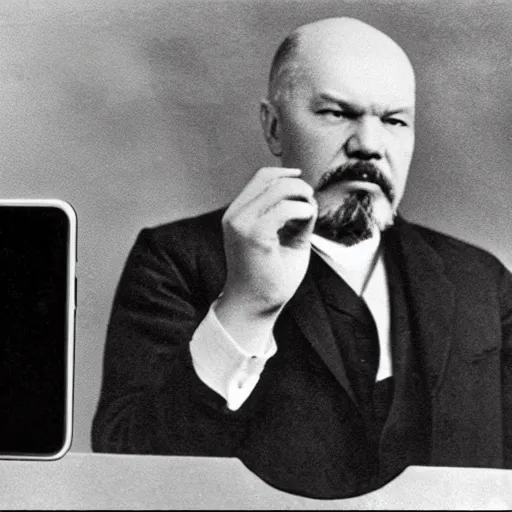 Prompt: lenin announces the iphone on stage