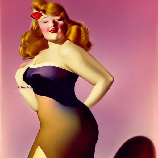 Prompt: a curvy, radiant, bubbly, 2 5 - year - old canadian plus - size model, long strawberry - blond hair, creamy skin, portrait, illustration by rolf armstrong