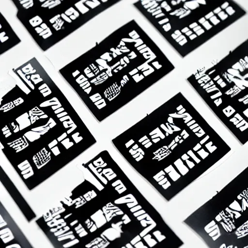 Image similar to black on white graphic design stickers in style of david rudnick, eric hu, acid, y 2 k