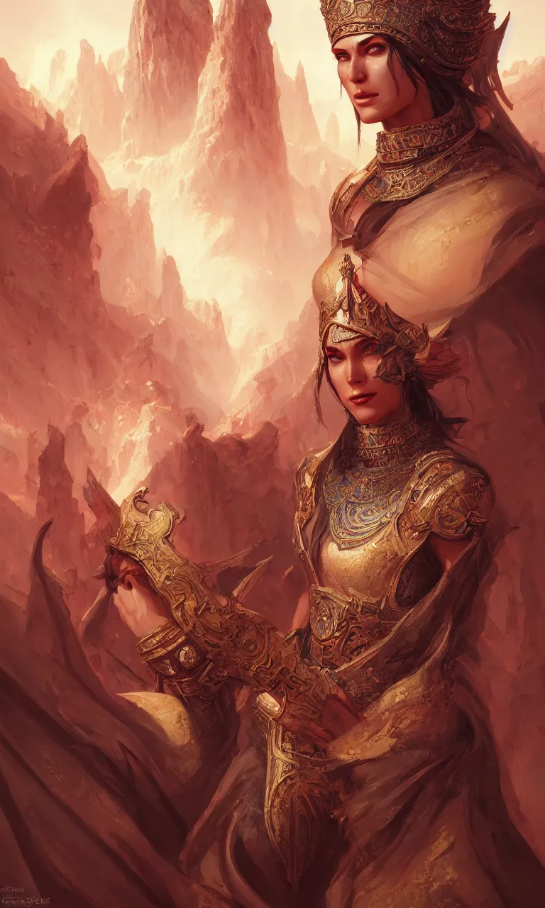 Image similar to cappadocian empress, d & d, fantasy, portrait, highly detailed, digital painting, trending on artstation, concept art, sharp focus, illustration, art by artgerm and greg rutkowski and magali villeneuve