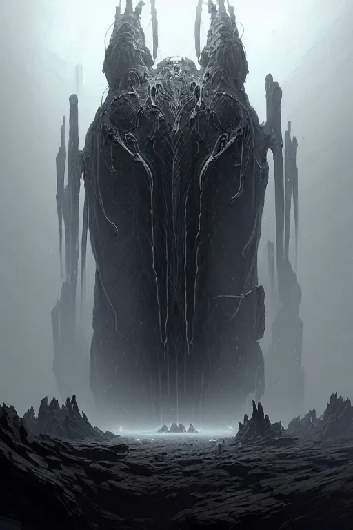 Image similar to professional concept art of a symmetrical fractal ominous floating robotic terrifying giant thing in a dark room by artgerm and greg rutkowski ( thin white border ). an intricate, elegant, highly detailed digital painting, concept art, smooth, sharp focus, illustration, in the style of cam sykes, wayne barlowe, igor kieryluk.