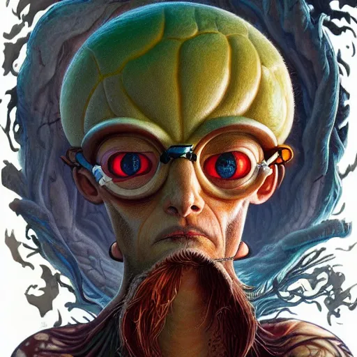 Image similar to fungus mohawk projector portrait by gaston bussierre and charles vess and james jean and erik jones and rhads, inspired by rick and morty, epic, funny, huge scale, beautiful fine face features, intricate high details, sharp, ultradetailed